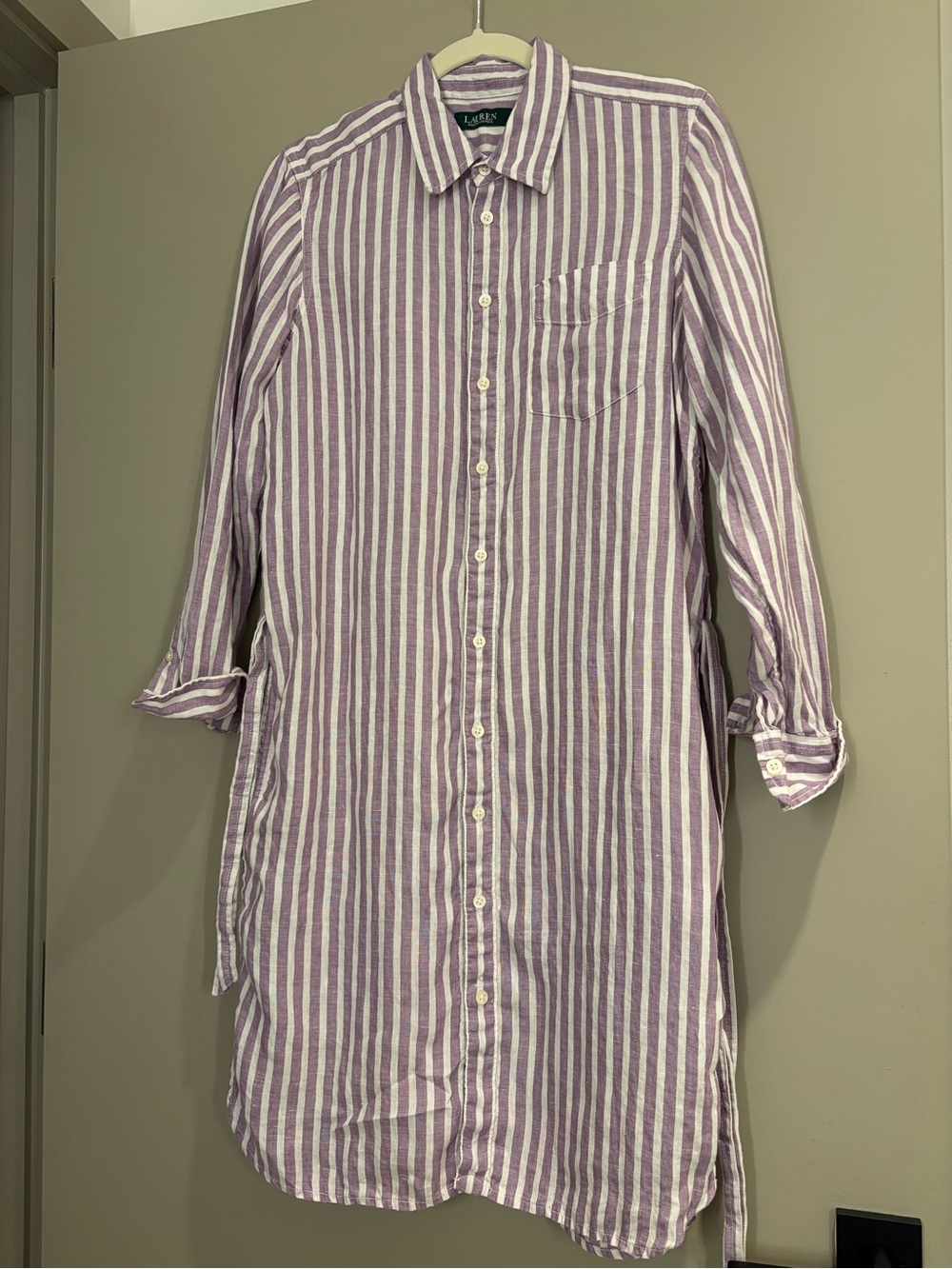 Ralph Lauren Lavender and White Striped Button-Front Shirt Dress - Picture 6 of 9